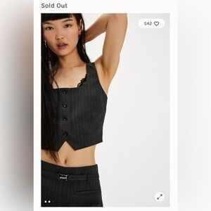 Free People Charcoal Pinstripe Crop Top